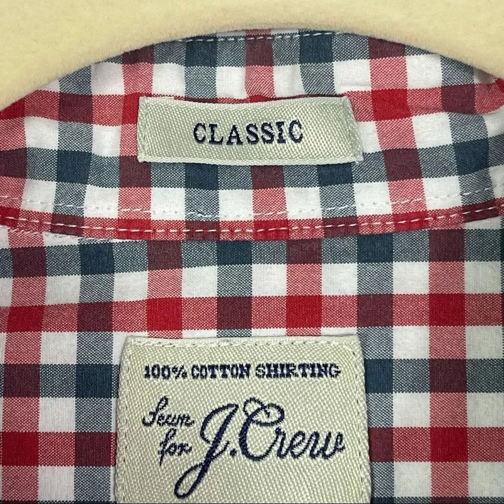J. Crew red/white/blue plaid button down, medium